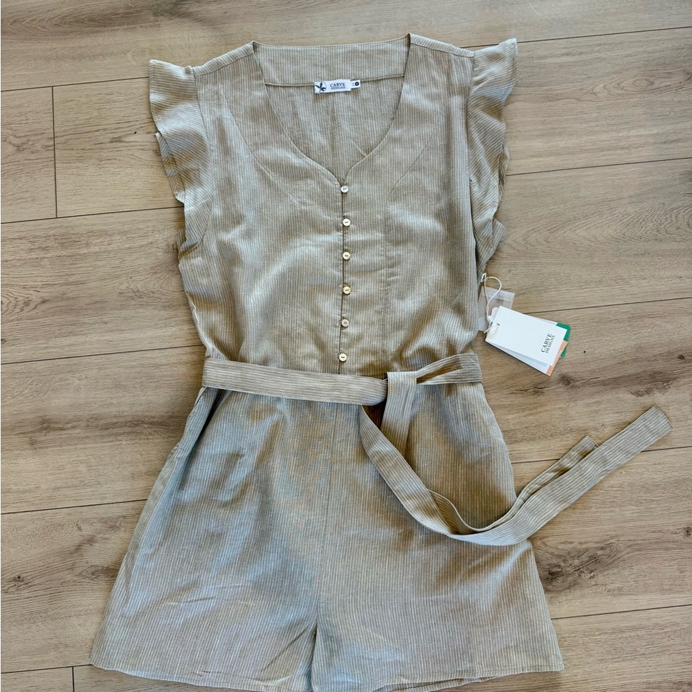 Carve Designs Light Brown Ruffled Jumpsuit